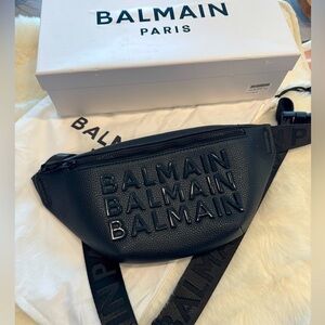Balmain Paris Black Leather Bum Bag